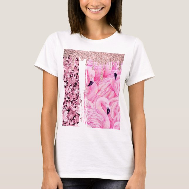 T-shirt Diamants de Flamant rose rose étincelle (Devant)