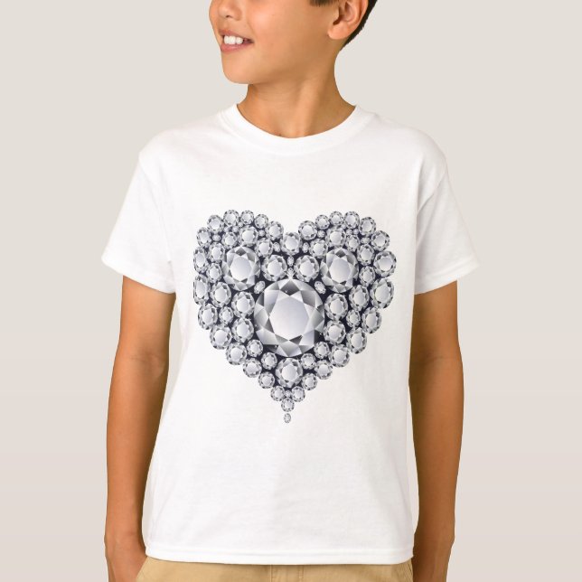 T-shirt Diamants sur Gemmes de Coeur Noir (Devant)