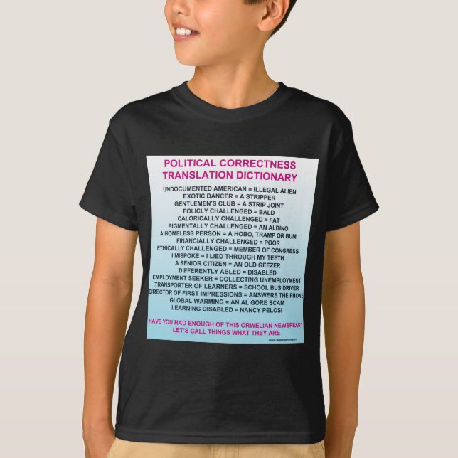 T-SHIRT DICTIONNAIRE DE TRADUCTION D'EXACTITUDE POLITIQUE (Devant)