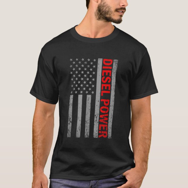 T-shirt Diesel Power USA Flag Truck Turbo Brothers Mechani (Devant)