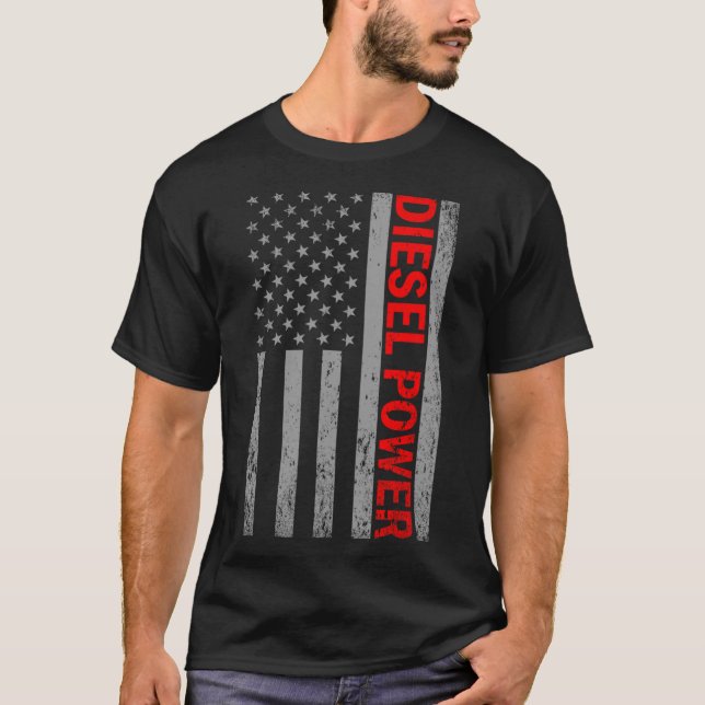 T-shirt Diesel Power Usa Flag Truck Turbo Brothers Mechani (Devant)