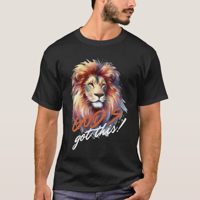 T-shirt "Dieu a compris" Déclaration de foi avec Lion (Devant)