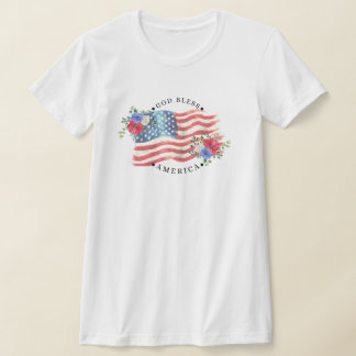 T-shirt Dieu bénisse l'Amérique avec un drapeau et des fle