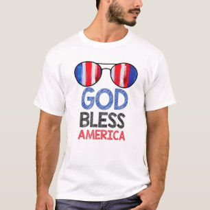 T-shirt Dieu Bénisse L'Amérique Drapeau Américain Et Lunet