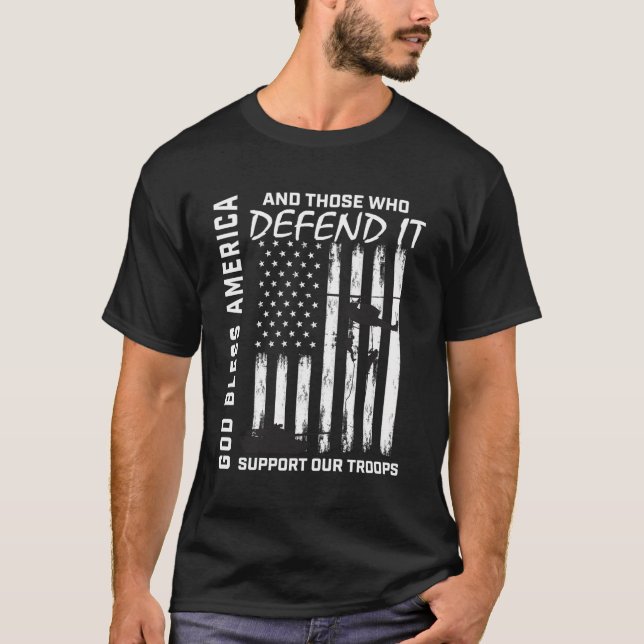 T-shirt Dieu bénisse l'Amérique Militaire vétéran soutien  (Devant)