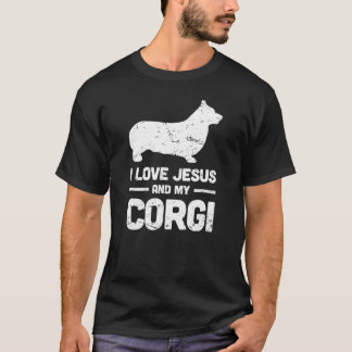 T-shirt Dieu Chiens J'Aime Jésus Et Mon Corgi