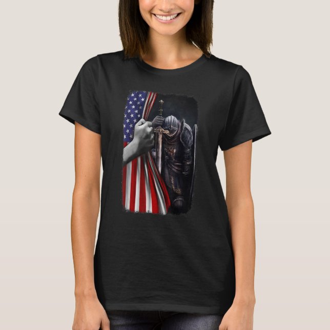 T-shirt Dieu Chrétien Du Guerrier De Jésus Drapeau América (Devant)