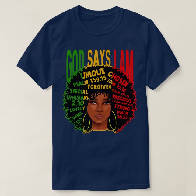 T-shirt Dieu Dit Que Je Suis Afro-Africaine-Américaine Fem (Design devant)