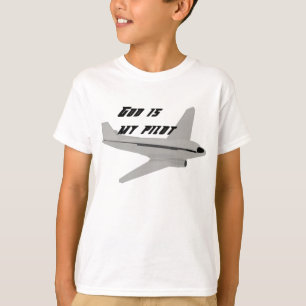 T-shirt Dieu est mon pilote (avion gris)