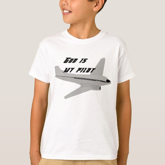 T-shirt Dieu est mon pilote (avion gris) (Devant)