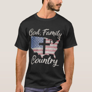 T-shirt DIEU FAMILLE PAYS Croix chrétienne Vintage USA Ame