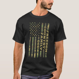 T-shirt Dieu Famille Pays Liberté Camouflage Vintage Amer