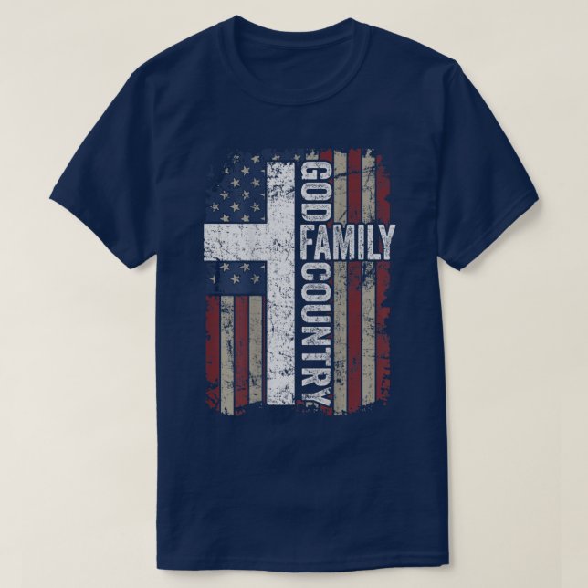 T-shirt Dieu Famille Pays Patriotique Croix chrétienne USA (Design devant)