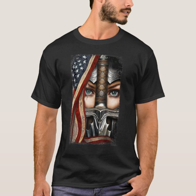 T-shirt Dieu Guerrier De Jésus-Christ Lion De Juda Croix (Devant)