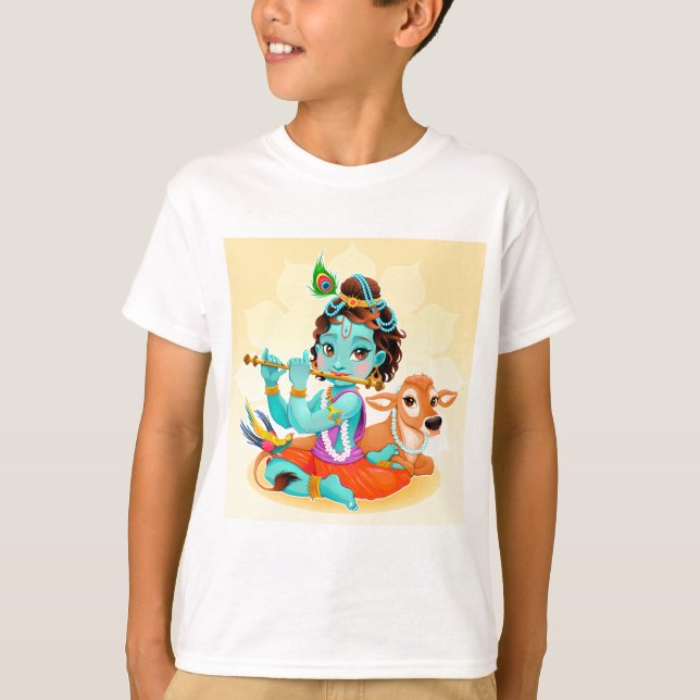 T-shirt Dieu indien de Krishna jouant l'illustration de (Devant)