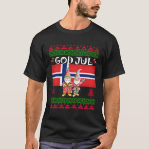 T-shirt Dieu Jul Ugly Norvège Drapeau scandinave Gnome