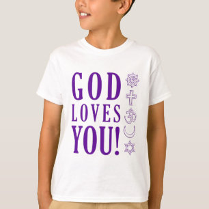 T-shirt DIEU VOUS AIME + Symboles des religions du monde
