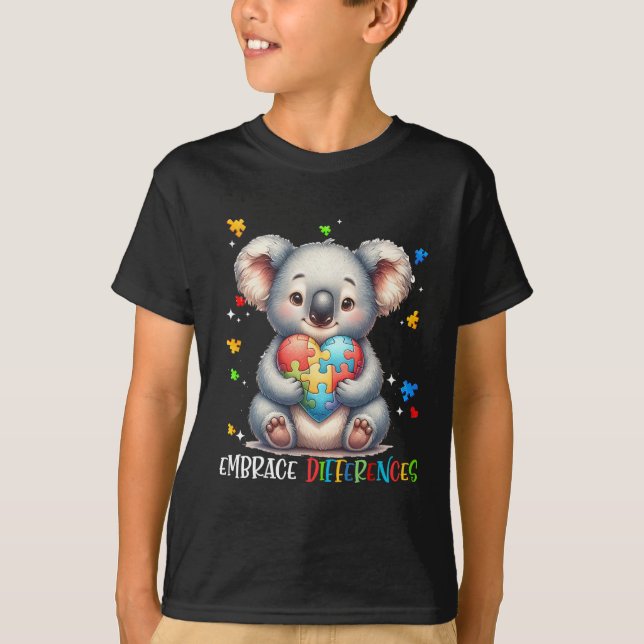 T-shirt Différences d'acceptation Puzzle Coeur Koala Autis (Devant)