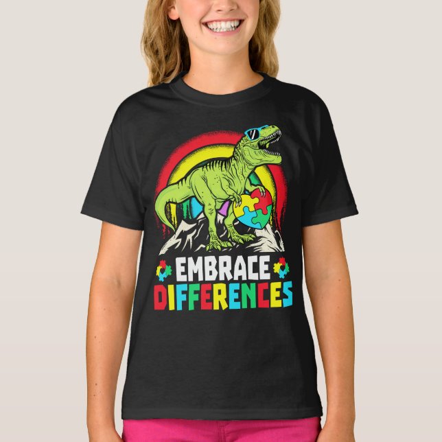 T-shirt Différences d'acceptation T Rex Dinosaur Autisme L (Devant)