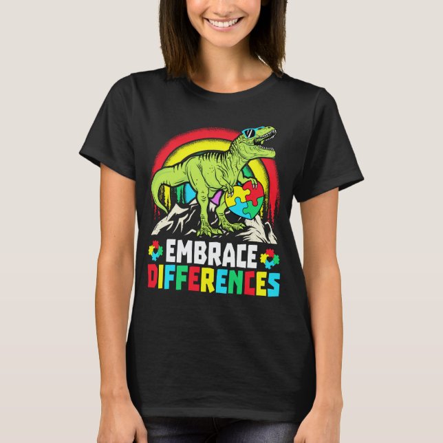 T-shirt Différences d'acceptation T Rex Dinosaur Autisme L (Devant)