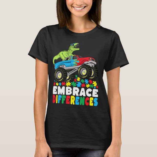 T-shirt Différences d'acceptation T Rex Monster Truck Auti (Devant)