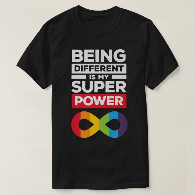T-shirt Différents Neurodiversité Super Puissance Autisme  (Design devant)