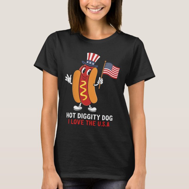 T-shirt Diggity Chien J'aime The Usa Patriotic Hot dog 4th (Devant)