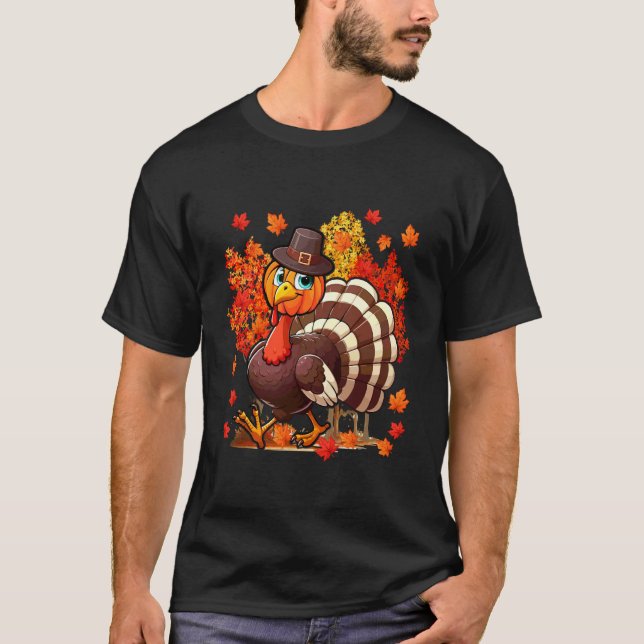 T-shirt Dinde Citrouille Visage Thanksgiving Automne Arbre (Devant)