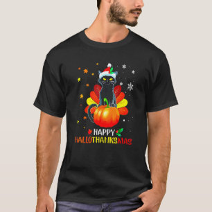 T-shirt Dinde de chat noir Hallo Merci Mas Bonne Action de