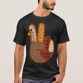 T-shirt Dinde de Signe de Paix à Main Patchwork Thanksgivi