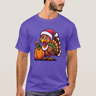 T-shirt Dinde mignonne posant avec une citrouille Récolte