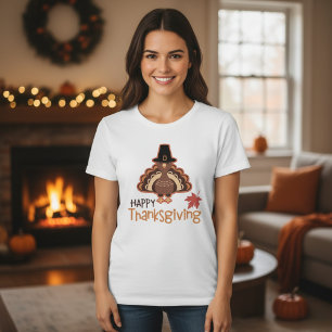 T-shirt Dinde Pèlerin Mignon Joyeux Thanksgiving