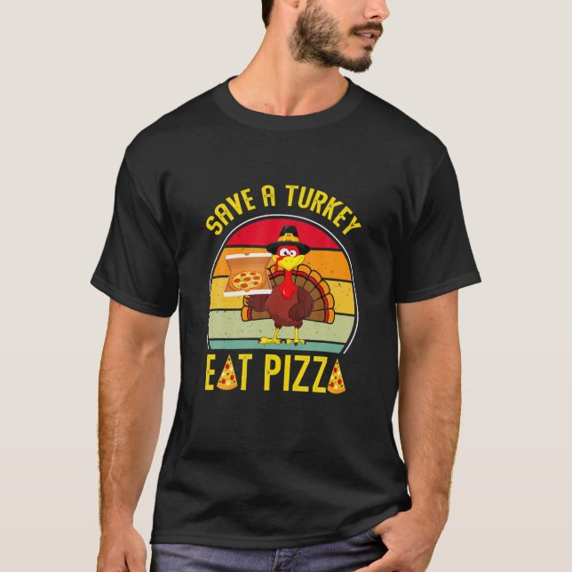T-shirt dinde rétro sauver une dinde manger pizza hommes f (Devant)