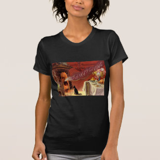 T-shirt Dîner d'action de grâce Chat noir cheminée Turquie