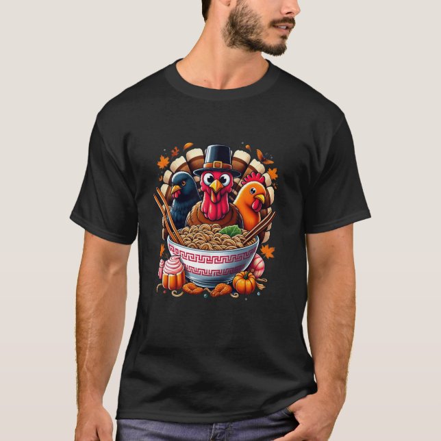 T-shirt Dîner de Thanksgiving Humour Turquie Ramen nouille (Devant)