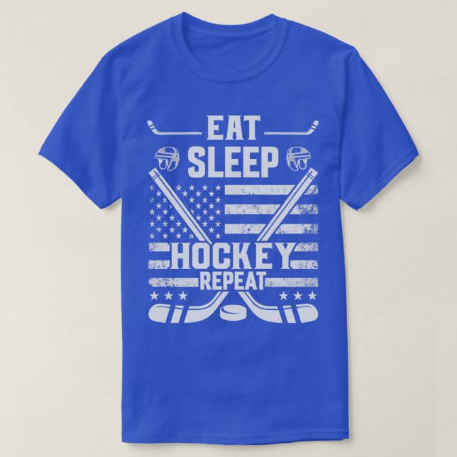 T-shirt Dîner Dormir Hockey Répéter Distressed Drapeau Amé (Design devant)