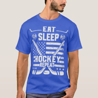 T-shirt Dîner Dormir Hockey Répéter Distressed Drapeau Amé