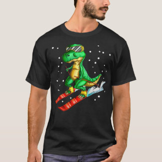 T-shirt Dino Avec Ski Goggles Skier Dinosaur Trex Ski