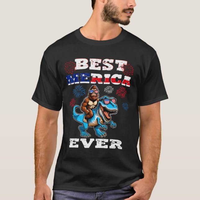 T-shirt Dino Bigfoot 4 juillet 1776 Garçons Drapeau Améric (Devant)
