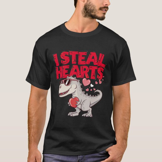 T-shirt Dino de la cool Valentine - "I Steal Hearts" (Devant)