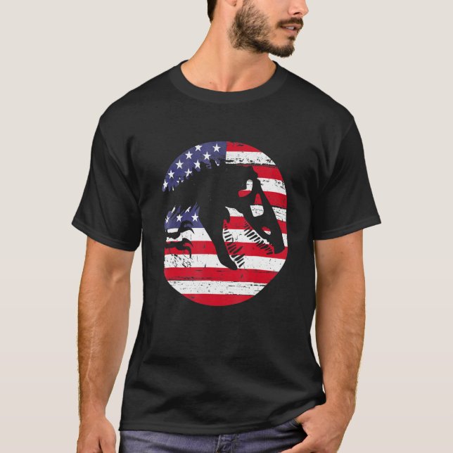 T-shirt Dino USA Flag Patriotic Dinosaur Rex 4th Of July (Devant)