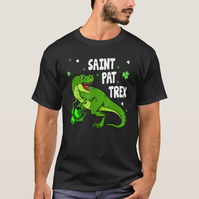 T-shirt Dinosarus Saint Pax Trex Joyeux St Patrick's Day L (Devant)