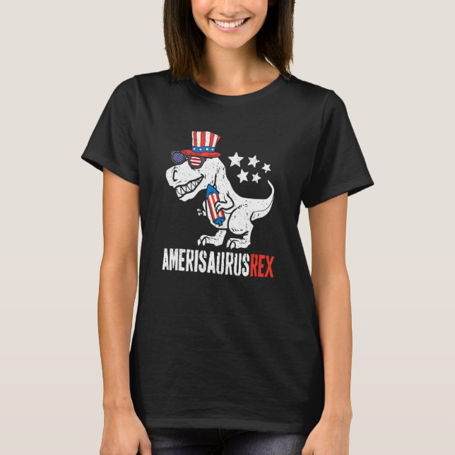 T-shirt Dinosaur 4 juillet Enfants Garçons Hommes Amerisau (Devant)
