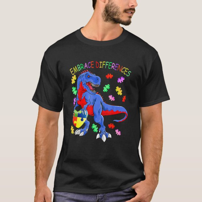 T-shirt Dinosaur Autism Awareness Embrace Differences Puzz (Devant)