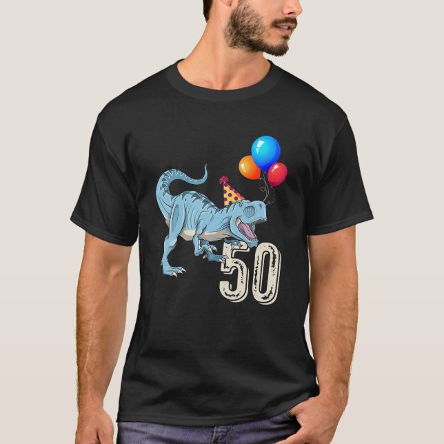 T-shirt Dinosaur Balloon T Rex 50E Anniversaire Garçon Fil (Devant)