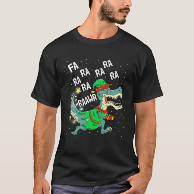 T-shirt Dinosaur Christmas Tree Rex Fa Ra Ra Rawr Trex Elf (Devant)