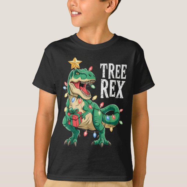 T-shirt Dinosaur Christmas Tree Rex Pajamas Men Boys Xmas  (Devant)
