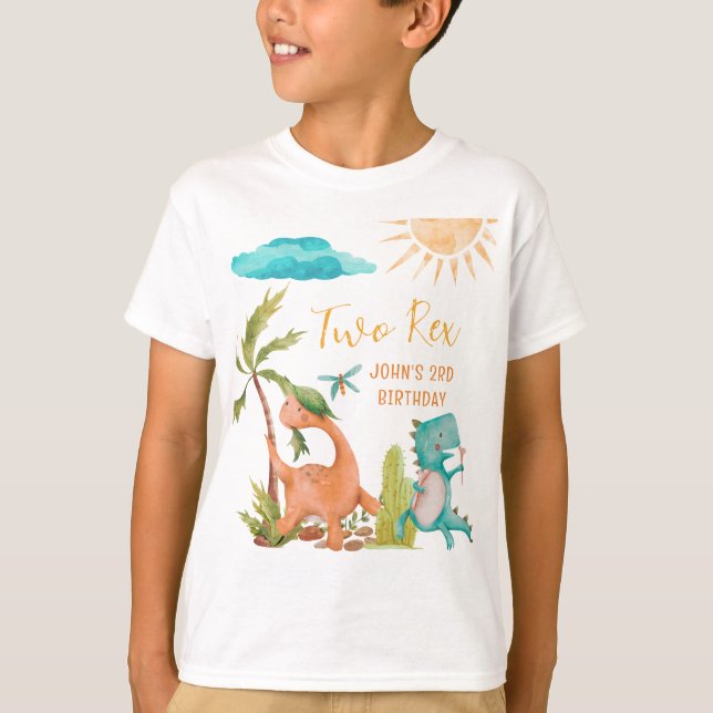 T-shirt Dinosaur Deux Rex Anniversaire Douche Fête (Devant)