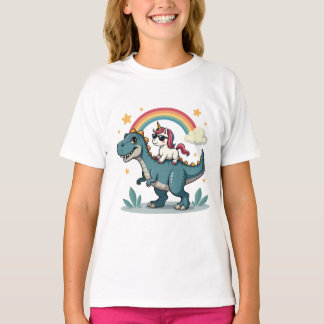 T-shirt Dinosaur et Unicorn Rainbow Design