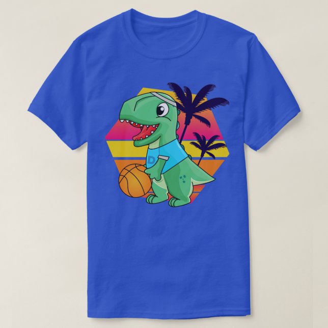 T-shirt Dinosaur jouant de basket-ball retro style dino ve (Design devant)
